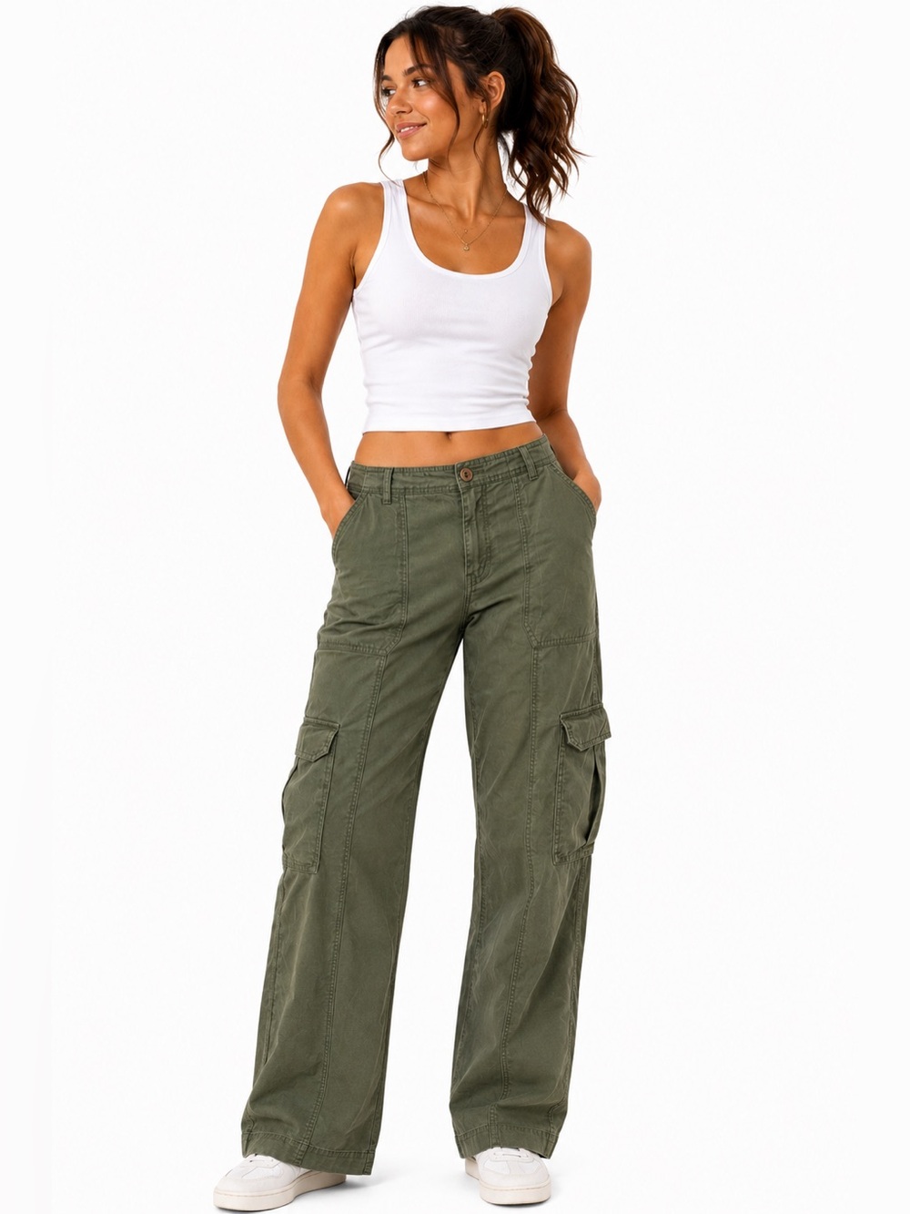 Abercrombie & Fitch Y2K Cargo Pants Size 26 Olive Green Wide Leg Utility